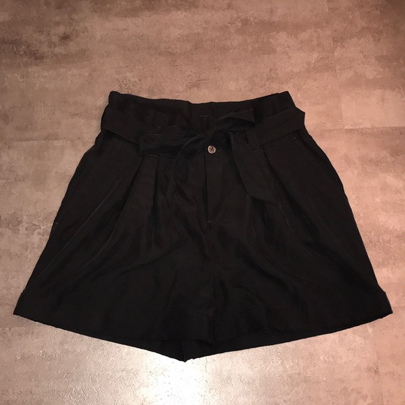 Black Tie Front Paperbag Shorts